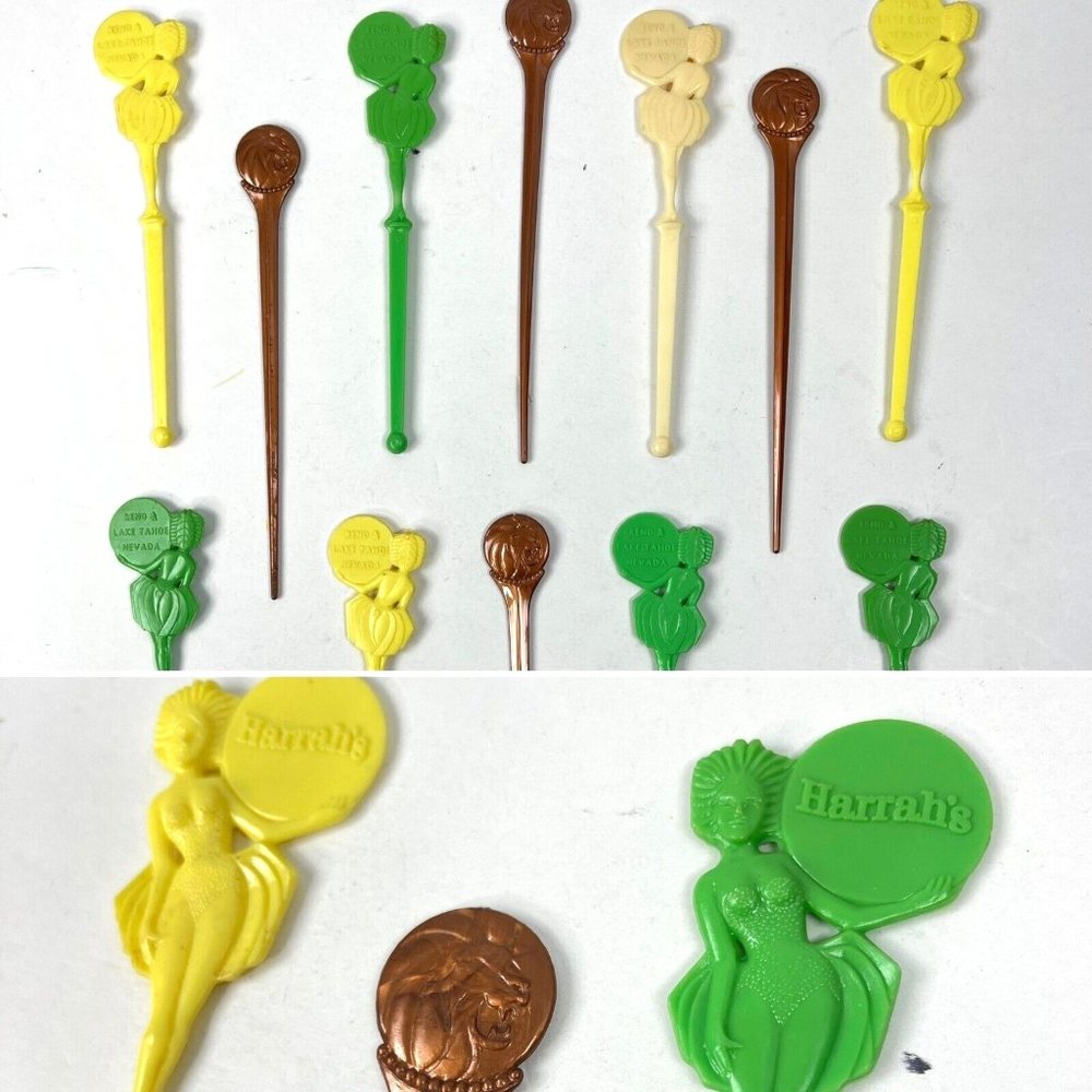 Harrahs Reno Tahoe MGM Grand Vegas Casino Vtg 12 Cocktail Swizzle Stick Bundle